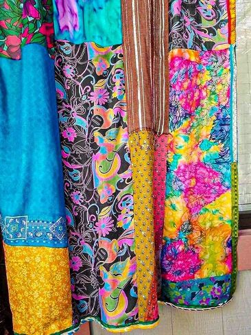 Indian Vintage Silk Sari Curtains – 2 Handmade Patchwork Boho Curtain Panels | Light Filtering Window Drapes for Living Room, Bedroom, Kitchen & Bathroom | (82" × 42" Each Panel) in Kuwait