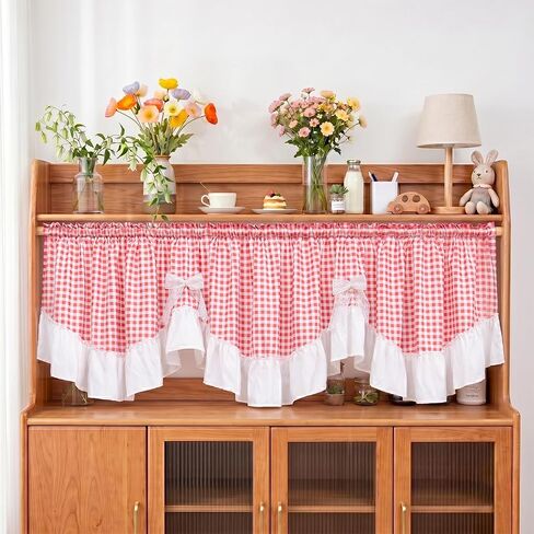 Red Gingham Ruffled Valance Farmhouse Small Window Curtain 52" W x 18" L in Saudi Arabia