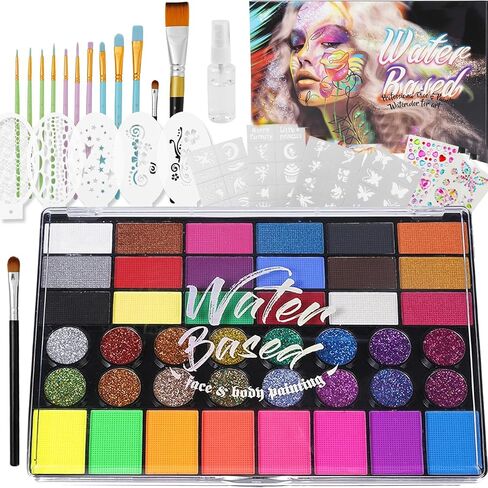 Professional Face Paint Set for Kids,54 Colors Non-toxic Water Activated Face Painting Makeup Palette .Includes Multiple makeup tools.Ideal for Halloween,Carnival,Cosplay,Party,SFX Arty Stage Makeup. in Kuwait