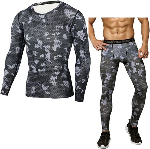 Men Tight Sportswear Gym Workout Running Camo Exclusive Sports Suits Indoor Workout Pants Sets in Kuwait