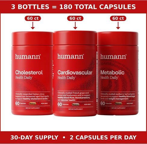 Humann Cholesterol, Metabolic & Cardiovascular Health Daily Bundle, 180 Total Capsules (3 x 60ct Bottles), 30-Day Supply in Saudi Arabia