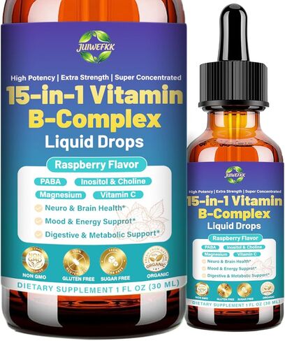 Advanced Vitamin B Complex Liquid Drops for Women Men & Kids, 15-in-1 VIT B Complex with Vitamin C B12 B6 B1 Niacin Folate for Brain Nerve Neuropathy Energy Mood Health, Sublingual B-Complex Drops in Saudi Arabia