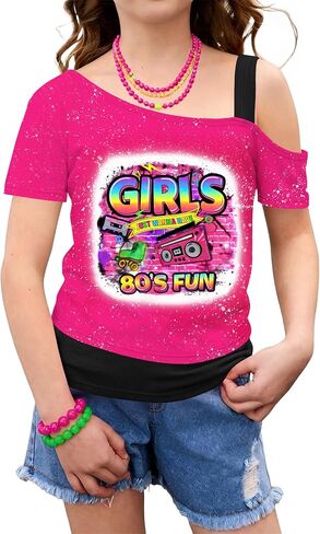 80s Shirt for Girls Kid Off The Shoulder Top Retro 80s 90s Theme Party Outfit 5-14 Years in Saudi Arabia