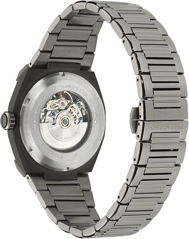 Ferragamo Ferragamo Supreme Skeleton Collection Luxury Mens Watch Timepieces with a Grey Bracelet Featuring a Gun Case and a Black Dial in Kuwait