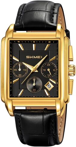 SKMEI Square Watch for Men Business Stainless Dress Fashion Chronograph Waterproof Luxury Analog Simple Fathers Dad Gifts Gold Black Wrist Watches in Kuwait
