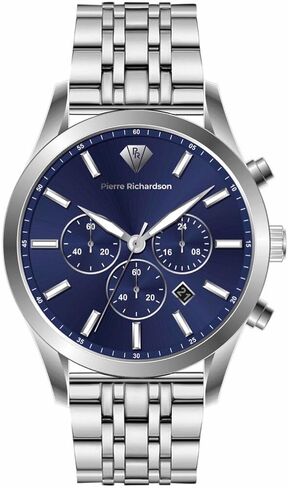 PIERRE RICHARDSON Men’s Luxury Watch PR2320 – Silver Stainless Steel Quartz, 44mm, 5ATM Water Resistant, Scratch-Resistant Sapphire Crystal Glass in Saudi Arabia
