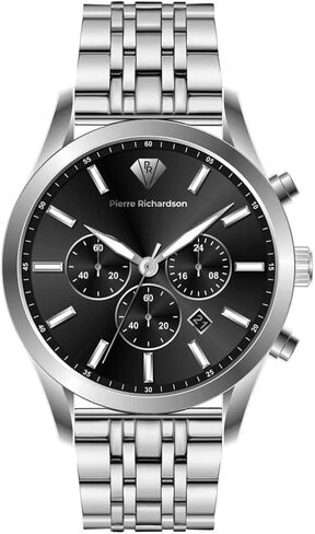 PIERRE RICHARDSON Men’s Luxury Watch PR2320 – Silver Stainless Steel Quartz, 44mm, 5ATM Water Resistant, Scratch-Resistant Sapphire Crystal Glass in Saudi Arabia