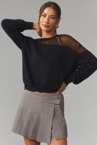 VAOYIU Women's Shoulder Mesh Design Sweatshirt Casual Long Sleeve Crew Neck Pullover Tops Casual Lace Edged Clothing in Saudi Arabia