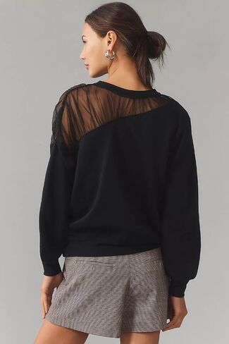 VAOYIU Women's Shoulder Mesh Design Sweatshirt Casual Long Sleeve Crew Neck Pullover Tops Casual Lace Edged Clothing in Saudi Arabia