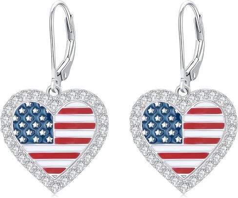 925 Sterling Silver American Flag Earrings, Red White and Blue Birthstone Dangle Earring, Independence Day Earrings 4th of July Patriotic Jewelry Gift for Women in Saudi Arabia