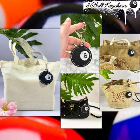 Y2K 8 Ball Keychain – Black Leather Embroidered Charm, Trendy Backpack Keychain for Teen Girls, Cute Bag Charms Aesthetic in Saudi Arabia