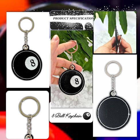 Y2K 8 Ball Keychain – Black Leather Embroidered Charm, Trendy Backpack Keychain for Teen Girls, Cute Bag Charms Aesthetic in Saudi Arabia