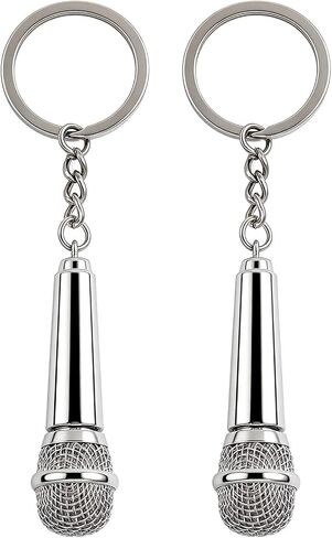 2PCS Microphone Keychain Bag Charms Metal Cute Microphone Music Key Chain Ring for Handbag Purse Men Women Boys Girls in Saudi Arabia