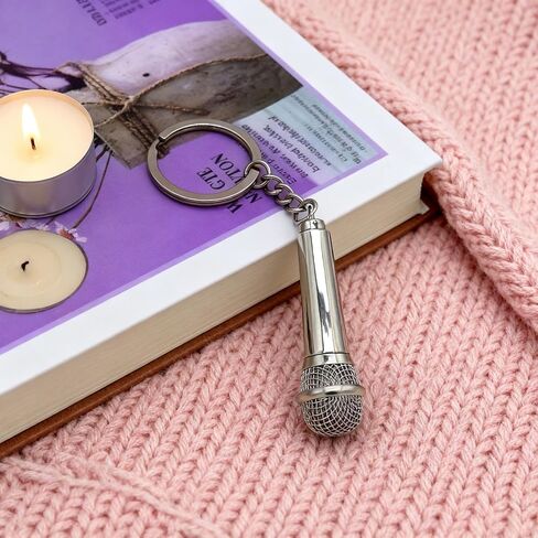 2PCS Microphone Keychain Bag Charms Metal Cute Microphone Music Key Chain Ring for Handbag Purse Men Women Boys Girls in Saudi Arabia
