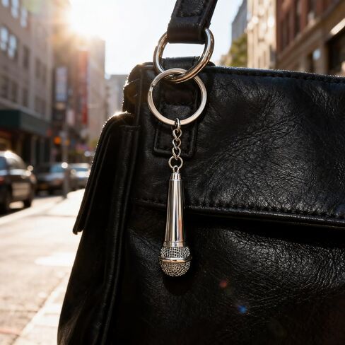 2PCS Microphone Keychain Bag Charms Metal Cute Microphone Music Key Chain Ring for Handbag Purse Men Women Boys Girls in Saudi Arabia