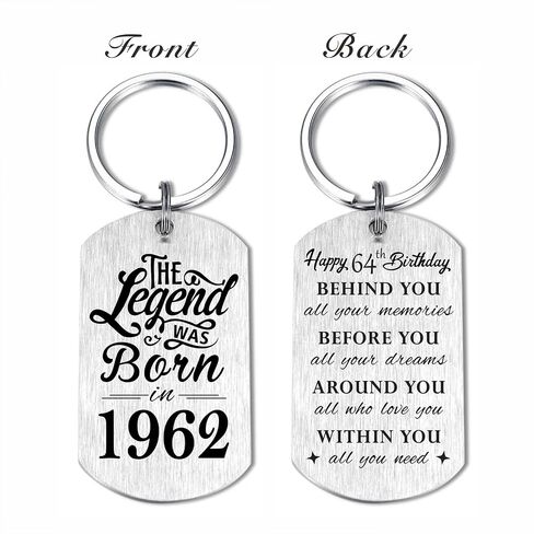 Yobent 64th Birthday Gifts for Men 1962, Happy 64th Birthday Keychain, 64 Year Old Birthday Gifts for Women, The Legend was Born in 1962 in Kuwait