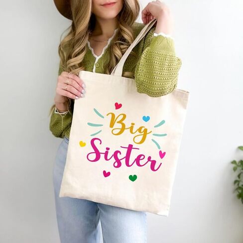 Big Sister Gift Tote Bag, Funny Canvas Shoulder Grocery Big Sister Tote Bag for Girl Gifts Daughter Woman Camping Book Beach Bags in Saudi Arabia