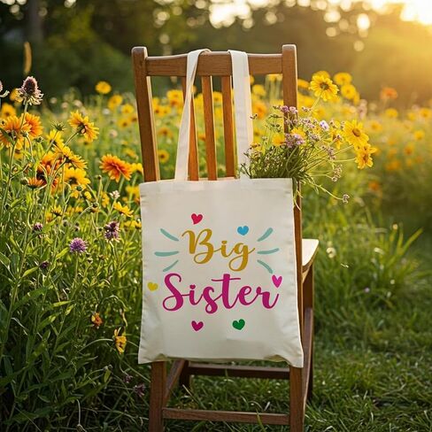 Big Sister Gift Tote Bag, Funny Canvas Shoulder Grocery Big Sister Tote Bag for Girl Gifts Daughter Woman Camping Book Beach Bags in Saudi Arabia