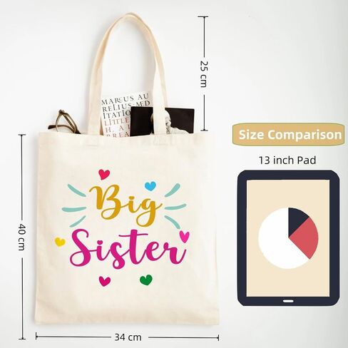 Big Sister Gift Tote Bag, Funny Canvas Shoulder Grocery Big Sister Tote Bag for Girl Gifts Daughter Woman Camping Book Beach Bags in Saudi Arabia