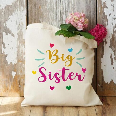 Big Sister Gift Tote Bag, Funny Canvas Shoulder Grocery Big Sister Tote Bag for Girl Gifts Daughter Woman Camping Book Beach Bags in Saudi Arabia