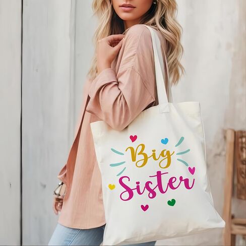 Big Sister Gift Tote Bag, Funny Canvas Shoulder Grocery Big Sister Tote Bag for Girl Gifts Daughter Woman Camping Book Beach Bags in Saudi Arabia