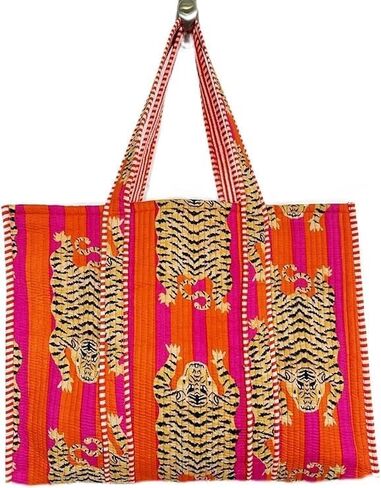 YILLE Women Handblock Lightweight Travel Bag Purse Cotton Shoulder Tote Bag For Shopping Grocery & Beach Bag in Kuwait