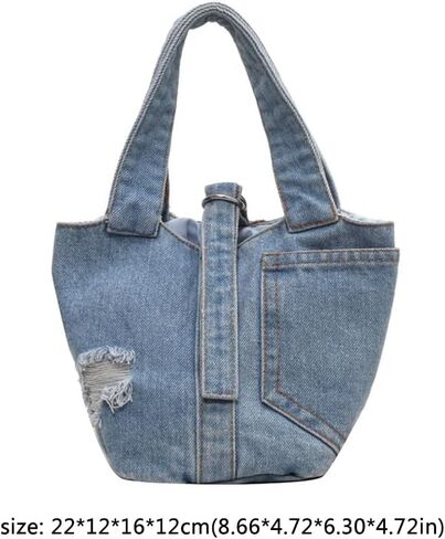 Leadigol Tote Bag Shoulder Bag Portable Handbag Canvas Personalize Large Capacity Denim Bucket Bag in Kuwait