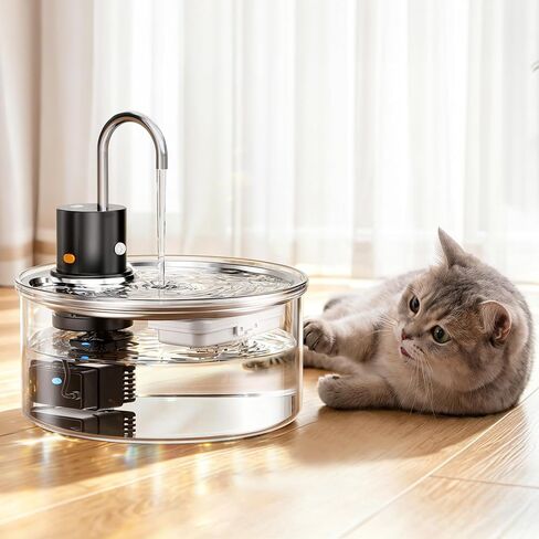 Wireless Cat Water Fountain Glass - 108oz/3.2L Automatic Ultra-Quiet Cat Water Fountain Cordless, Glass Battery Operated Pet Fountain Rechargeable Water Dispenser for Cats, Puppy, Multiple Pets in Saudi Arabia