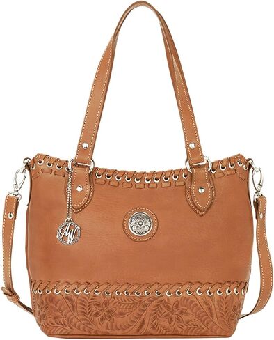 American West Hand Tooled Handcrafted 100% Genuine Leather Convertible Zip-Top Bucket Tote Purse for Women Harvest Moon Collection Western (Natural Tan) in Saudi Arabia