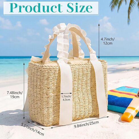 Straw Tote Bag for Women Summer Beach Handbag with Drawstring Closure Large Straw Rattan Woven Handbag for Vacation Travel Picnic Bride Wedding Gift, Beige in Saudi Arabia