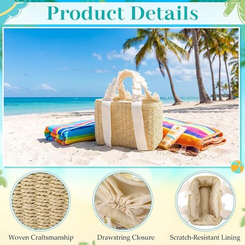 Straw Tote Bag for Women Summer Beach Handbag with Drawstring Closure Large Straw Rattan Woven Handbag for Vacation Travel Picnic Bride Wedding Gift, Beige in Saudi Arabia