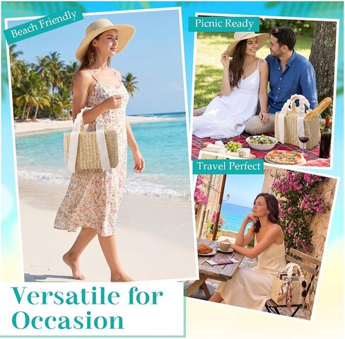 Straw Tote Bag for Women Summer Beach Handbag with Drawstring Closure Large Straw Rattan Woven Handbag for Vacation Travel Picnic Bride Wedding Gift, Beige in Saudi Arabia