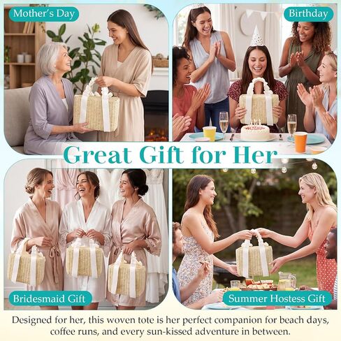 Straw Tote Bag for Women Summer Beach Handbag with Drawstring Closure Large Straw Rattan Woven Handbag for Vacation Travel Picnic Bride Wedding Gift, Beige in Saudi Arabia