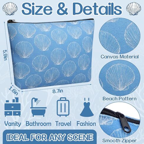 Hillban 12 Pcs Bulk Ocean Makeup Bags for Women Coastal Beach Themed Cruise Gift Bachelorette Party Favors Blue Seashell Cosmetic Pouches Sea Survival Kits for Travel Summer Vacation Gifts Supplies in Saudi Arabia