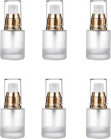 6Pcs Refillable Frosted Glass Lotion Pump Bottles Empty Comestic Bottles Travel Containers 20ml/0.67Oz with Pump Dispensers For Makeup Cream Emulsion Lotion Essential Oils(Golden caps) in Saudi Arabia