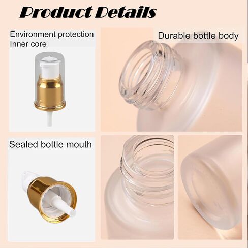 6Pcs Refillable Frosted Glass Lotion Pump Bottles Empty Comestic Bottles Travel Containers 20ml/0.67Oz with Pump Dispensers For Makeup Cream Emulsion Lotion Essential Oils(Golden caps) in Saudi Arabia