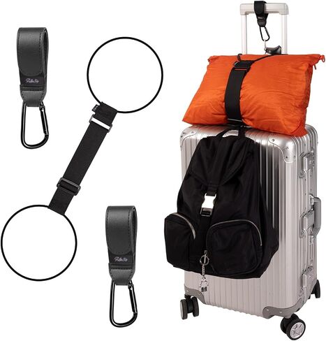 Luggage Strap and Hooks 3PCS for Securing Belongings to Suitcase, Adjustable Connector Strap Add a Bag or Backpack, Connect 2 Similar Size Suitcases, 2 Hooks with Velcro Fixing Travel Accessories in Saudi Arabia