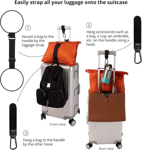 Luggage Strap and Hooks 3PCS for Securing Belongings to Suitcase, Adjustable Connector Strap Add a Bag or Backpack, Connect 2 Similar Size Suitcases, 2 Hooks with Velcro Fixing Travel Accessories in Saudi Arabia