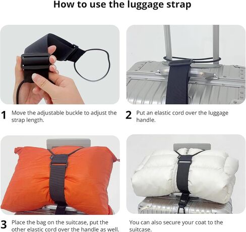 Luggage Strap and Hooks 3PCS for Securing Belongings to Suitcase, Adjustable Connector Strap Add a Bag or Backpack, Connect 2 Similar Size Suitcases, 2 Hooks with Velcro Fixing Travel Accessories in Saudi Arabia