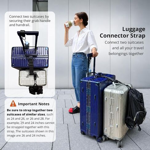 Luggage Strap and Hooks 3PCS for Securing Belongings to Suitcase, Adjustable Connector Strap Add a Bag or Backpack, Connect 2 Similar Size Suitcases, 2 Hooks with Velcro Fixing Travel Accessories in Saudi Arabia