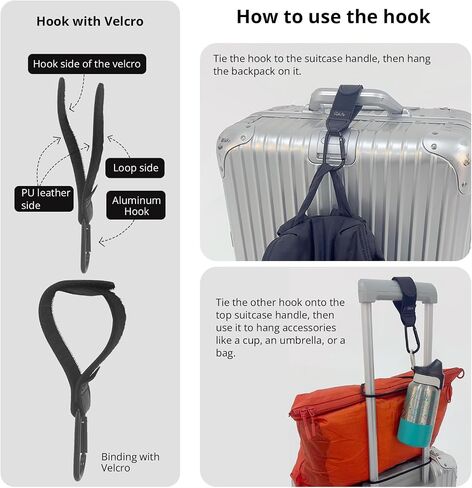 Luggage Strap and Hooks 3PCS for Securing Belongings to Suitcase, Adjustable Connector Strap Add a Bag or Backpack, Connect 2 Similar Size Suitcases, 2 Hooks with Velcro Fixing Travel Accessories in Saudi Arabia