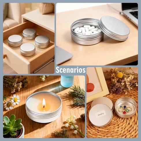 4Pcs Metal Round Tins Aluminum Cans,2 OzEmpty Tin with Screw Lids for Salve, Lip Balm,Spices or Candies Containers (Silver) in Saudi Arabia