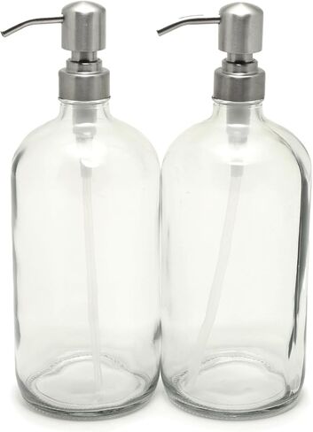 Vivaplex, 2, Large, 32 oz, Empty, Clear Glass Bottles with Stainless Steel, Lotion Pumps in Saudi Arabia