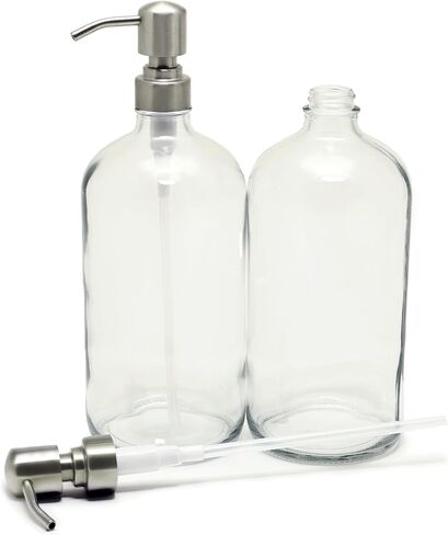 Vivaplex, 2, Large, 32 oz, Empty, Clear Glass Bottles with Stainless Steel, Lotion Pumps in Saudi Arabia
