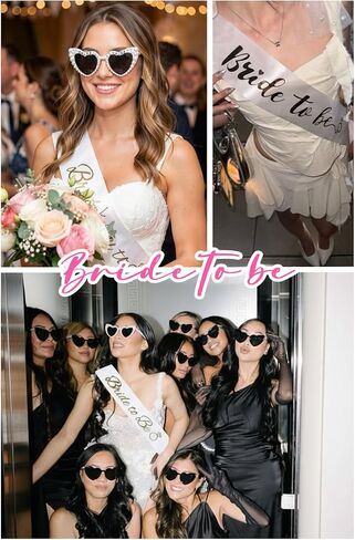 WOVOWOVO Bridal Shower Gifts for Bride To Be: Bachelorette Party Accessories Wedding Gifts - Bride Sash, Makeup Bag, Hair Clip, White Hair Bow, Sunglasses and Facial Headband in Kuwait