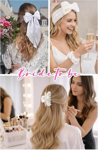 WOVOWOVO Bridal Shower Gifts for Bride To Be: Bachelorette Party Accessories Wedding Gifts - Bride Sash, Makeup Bag, Hair Clip, White Hair Bow, Sunglasses and Facial Headband in Kuwait