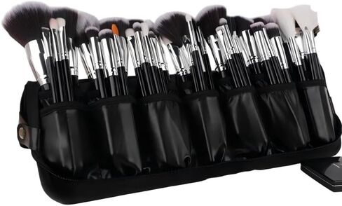 Professional Makeup Brush Organizer Bag - Leather Travel Case | Portable Cosmetic Bag with Multiple Pockets, Perfect for Makeup Artists & Daily Use to Hold & Protect Brushes Efficiently in Saudi Arabia