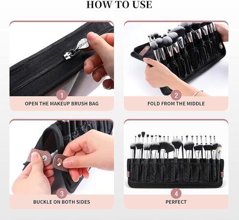 Professional Makeup Brush Organizer Bag - Leather Travel Case | Portable Cosmetic Bag with Multiple Pockets, Perfect for Makeup Artists & Daily Use to Hold & Protect Brushes Efficiently in Saudi Arabia
