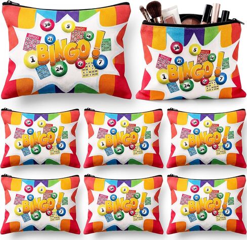 Hsei 8 Pcs Bingo Bags Game Lover Gifts for Women Lucky Makeup Bags Travel Zipper Pouch Bingo Accessories Cosmetic Bag for Lovers Friend Mom Grandma Players Lucky Birthday Casino Retirement Gift in Saudi Arabia