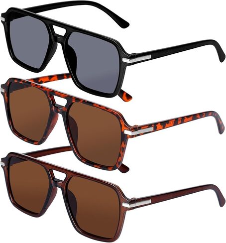 3 Pairs Retro Aviator Sunglasses for Women Men Vintage Rectangle Sunnies Womens Mens Shades Trendy Sun Glasses in Saudi Arabia